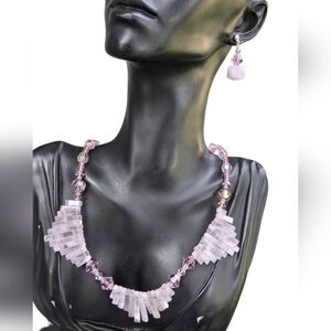 STUNNING VINTAGE ART DECO STYLE AMETHYST & GLASS NECKLACE & EARRINGS
